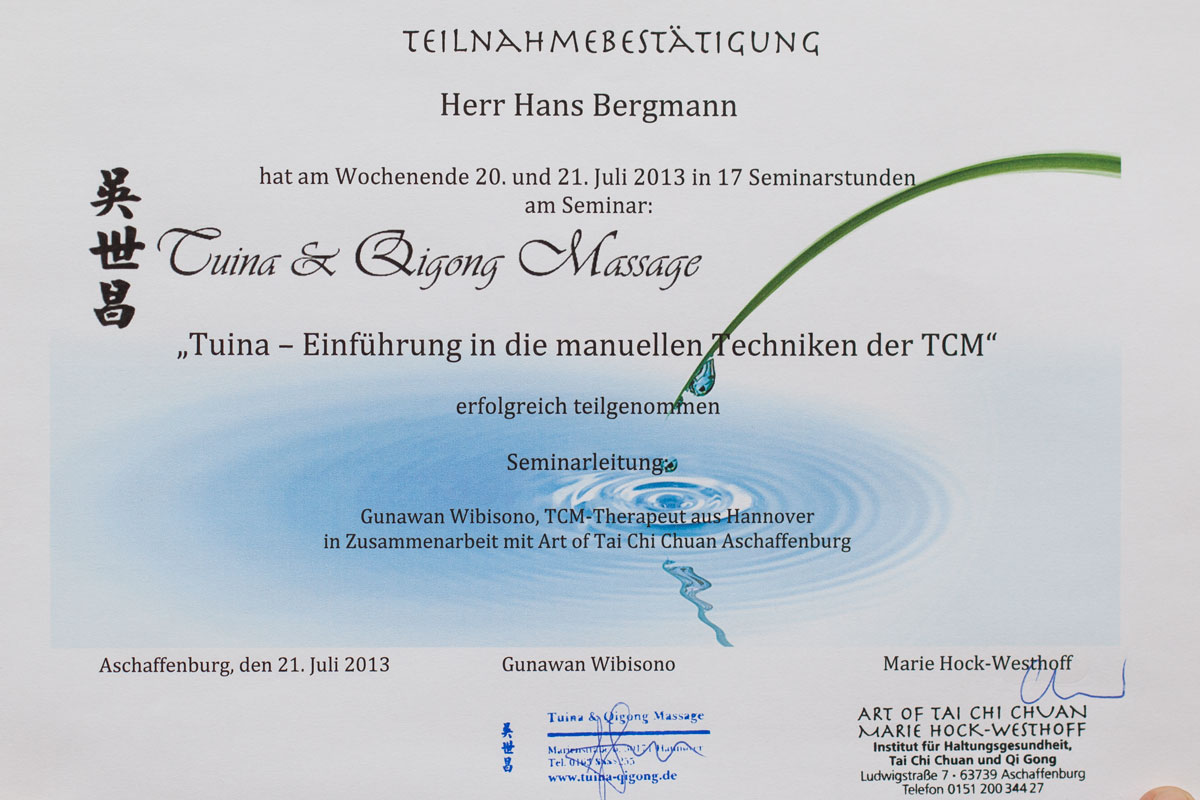 Tuina Qigong Massage Zertifikat